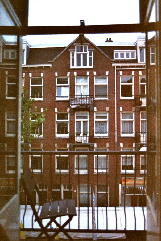 view out an open window on a building