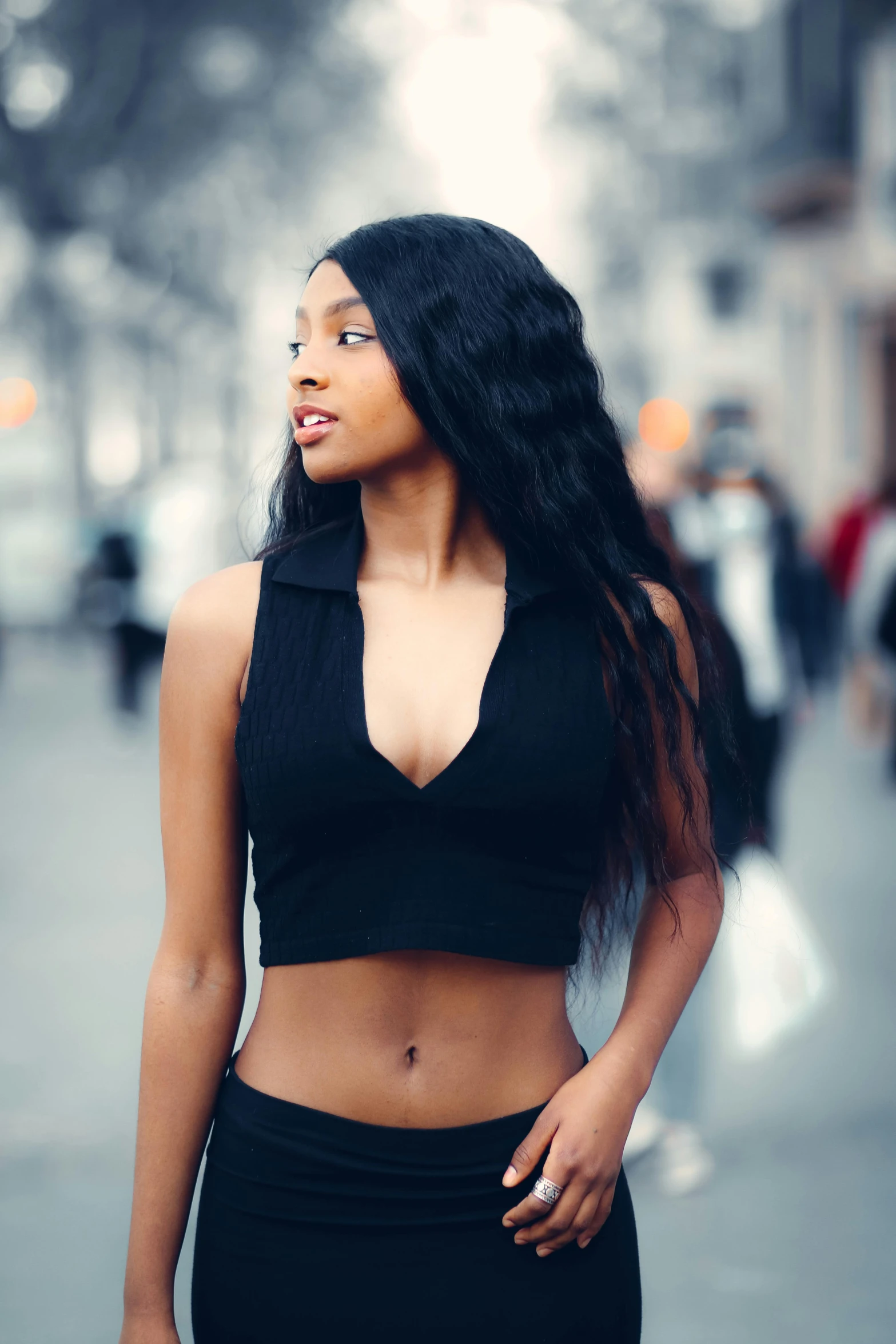 an image of a woman posing in the street