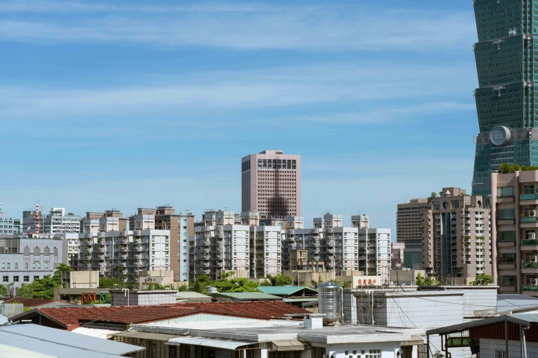 a cityscape with tall buildings and skyscrs in the background