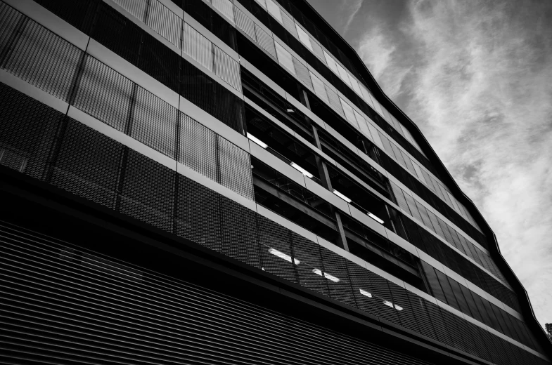 a building that is black and white with windows