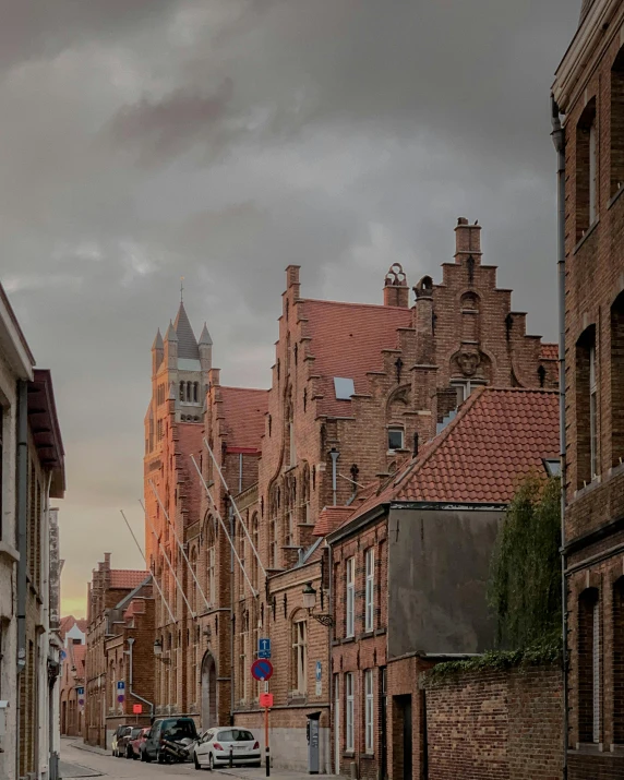 a city street lined with lots of tall buildings