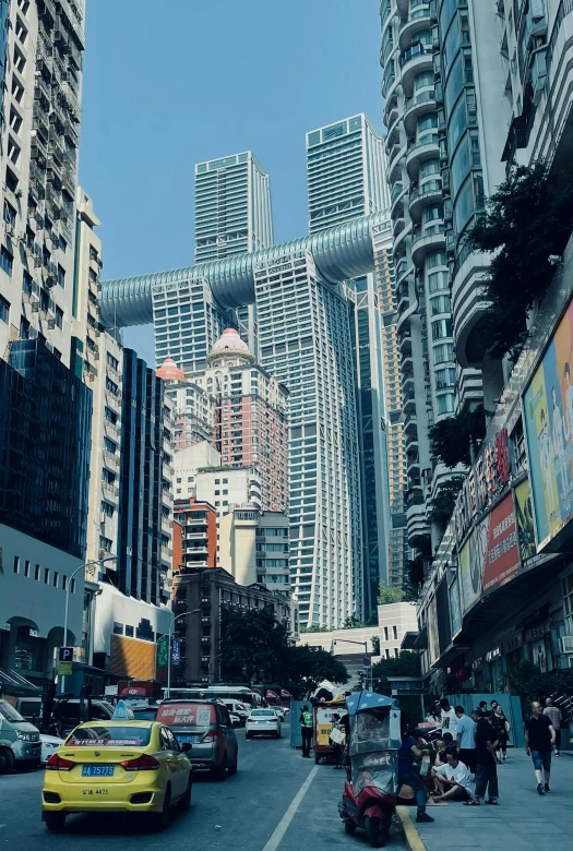 street view in the middle of a large city