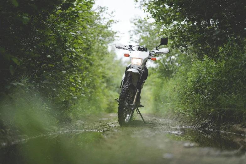 an image of a dirt bike parked on a trail