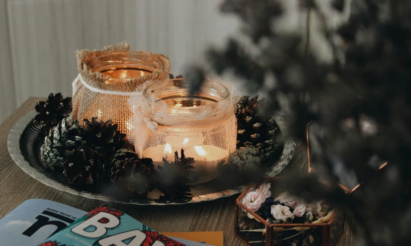 some christmas decorations that are sitting on a table