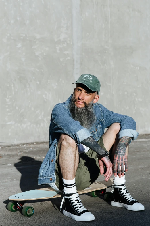 a man that is sitting on top of a skateboard