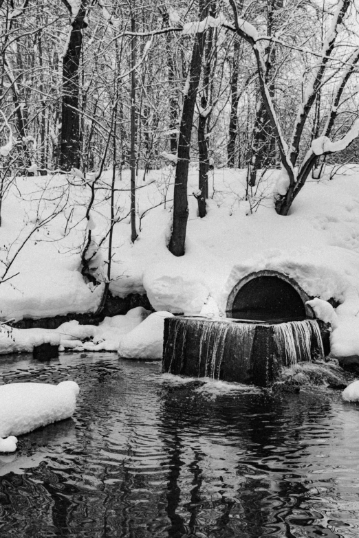 a stream and some icebergs and trees