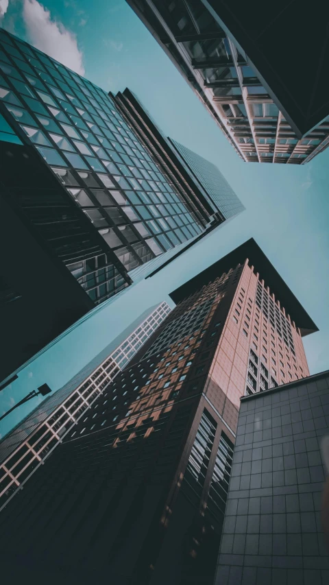 skyscrs, seen from the ground looking up at them