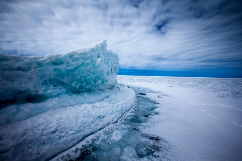 an icy landscape with large snow chunks