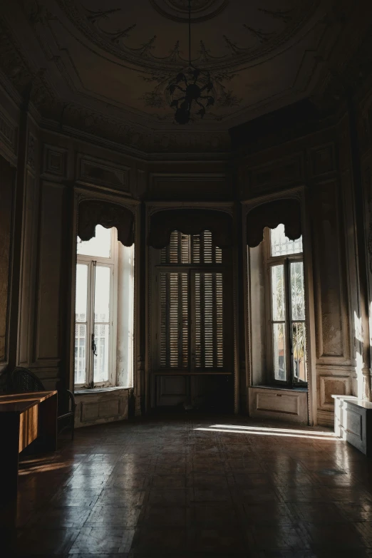 an ornate building with a chandelier and a window