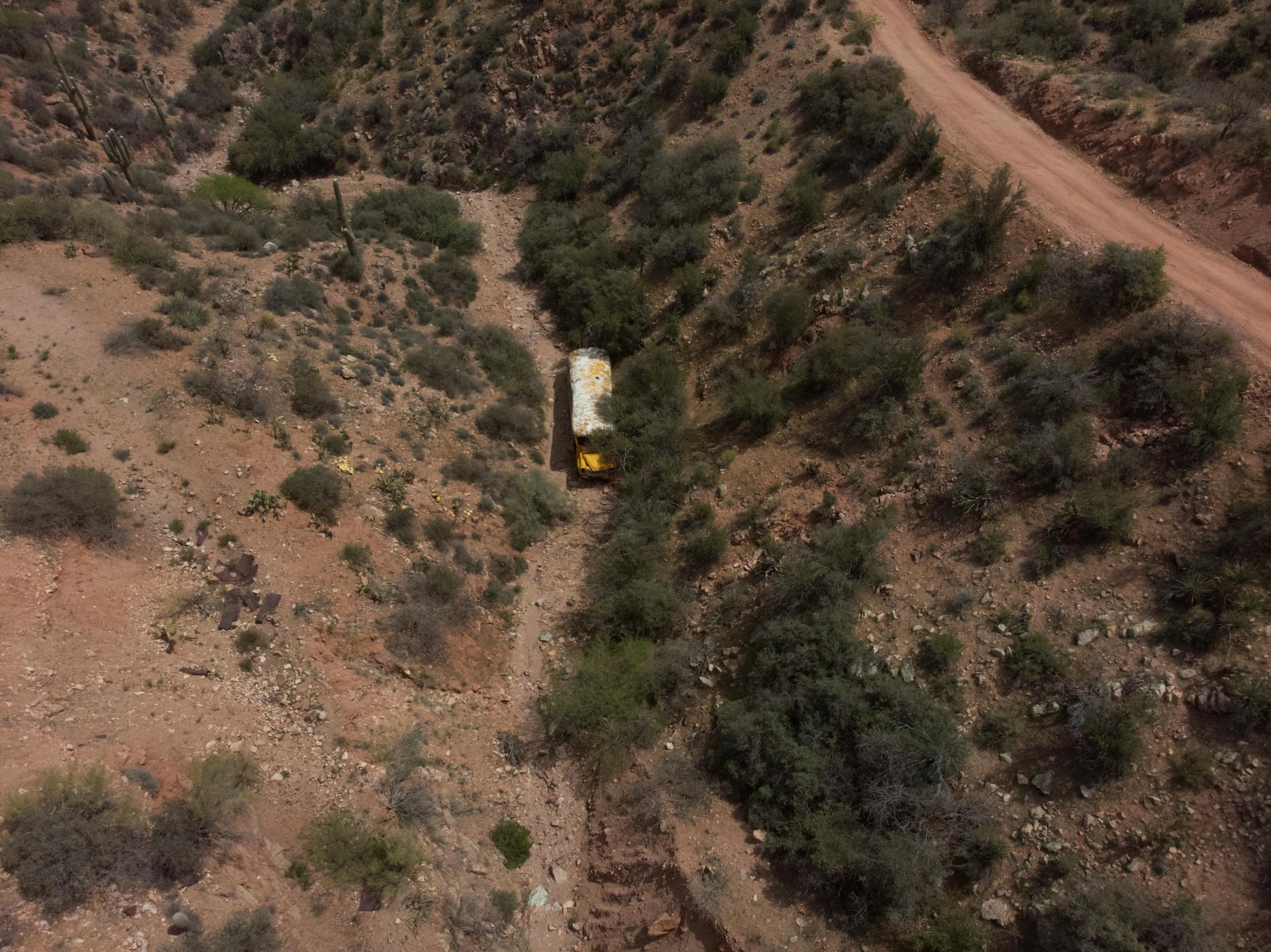 a train is traveling through the desert by itself