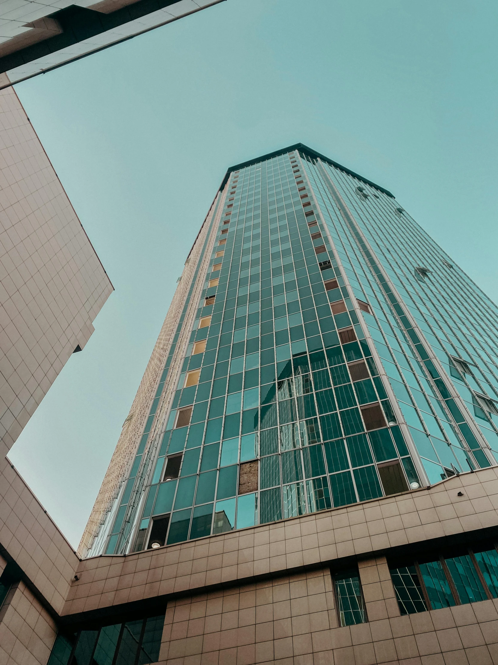 an office building viewed from outside in a city