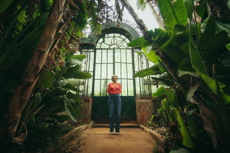 a person standing in front of an area that contains green leaves