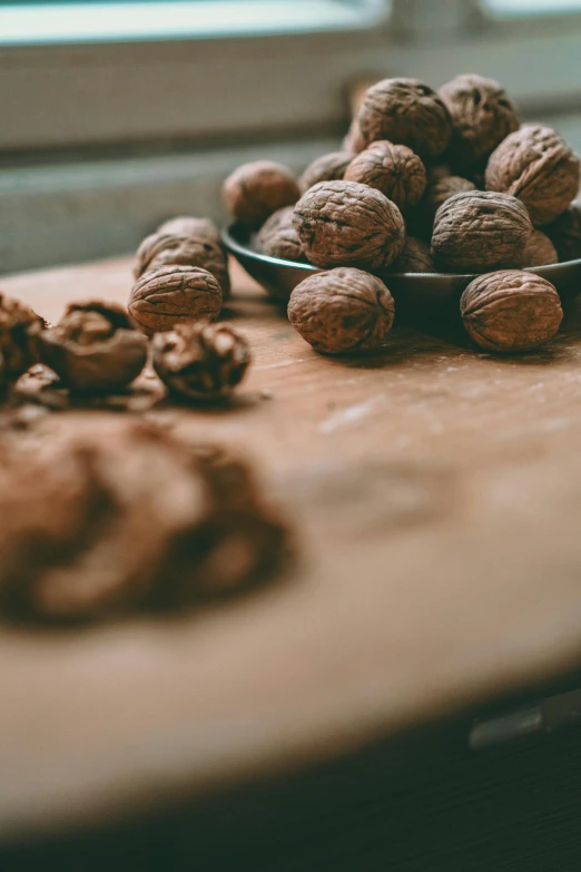 there is several nuts sitting on the table