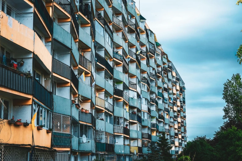 an office building has balconies and balconyes