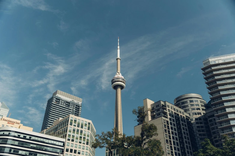 a skyline view of tall buildings and buildings in the distance