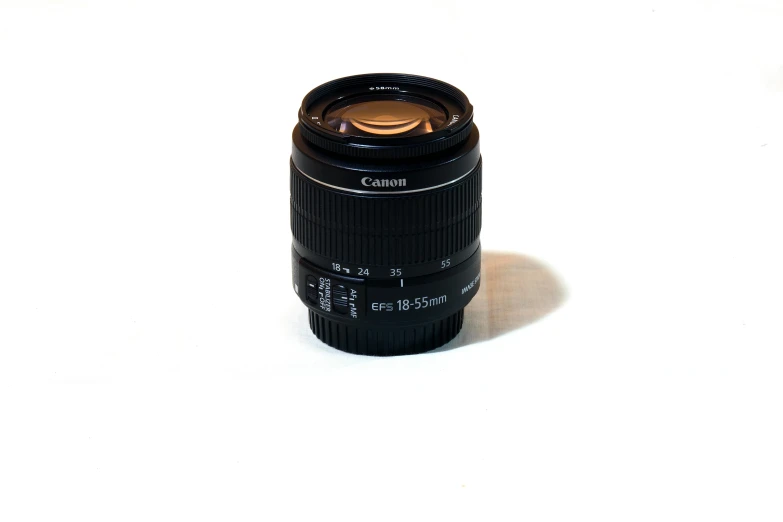 a small camera lens sits on a white background