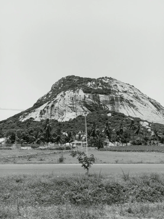 a field that has a dirt hill and trees in it