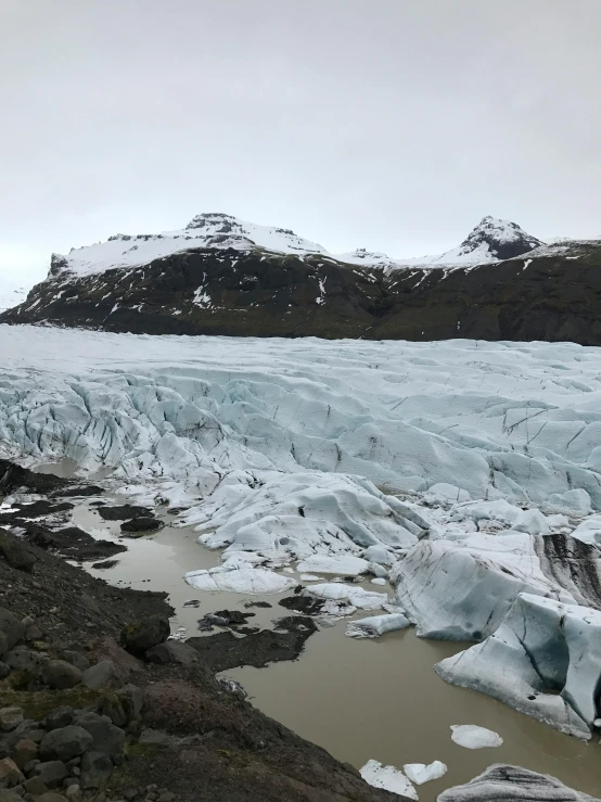 an glacier with mountains in the distance