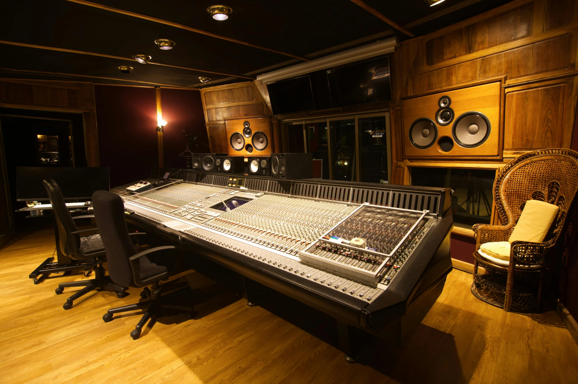 recording equipment displayed in a recording room at night