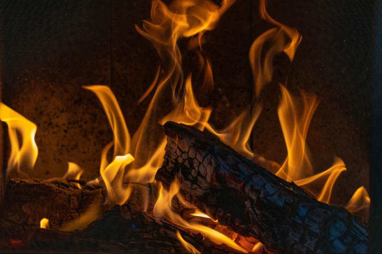 fire flames in a fireplace that has just been lit