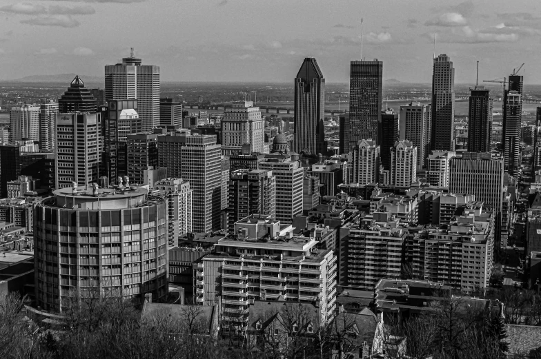 a city view with the tall buildings that are all in one pograph