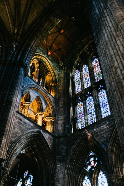 there is an ancient church with stained glass