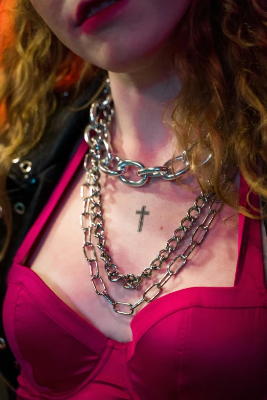 a women that has a cross on her chest