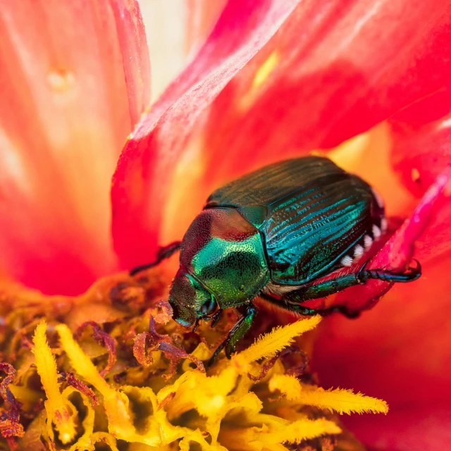 the green bug on the center of a flower