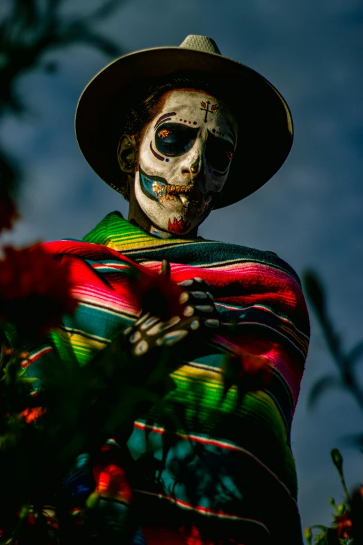 a skeleton is dressed up in a mexican hat and blanket