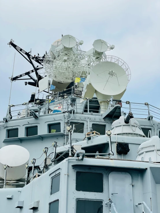 the very large boat has many different types of devices on it