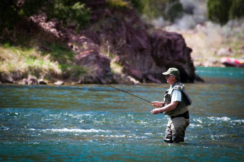 a man fishing in the river on a nice day