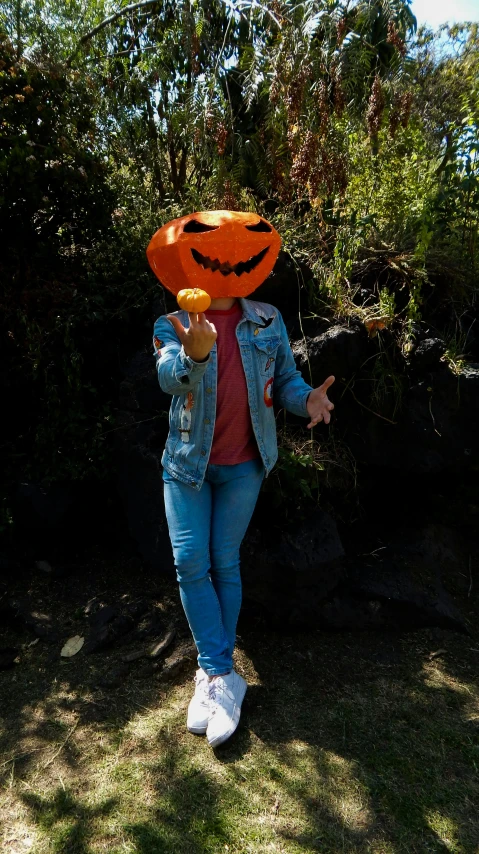 a lady wearing a scarecrow hat on top of her head