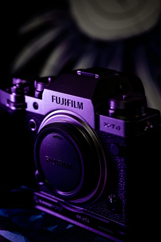 a camera sitting on top of a blue table