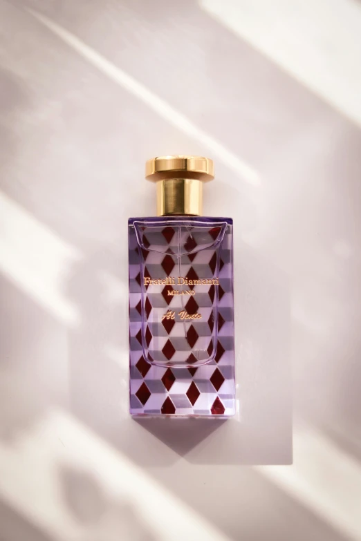 a perfume bottle is shown laying on the wall