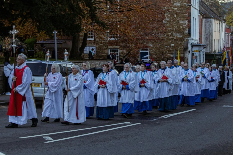 group of clergy people lined up on the street