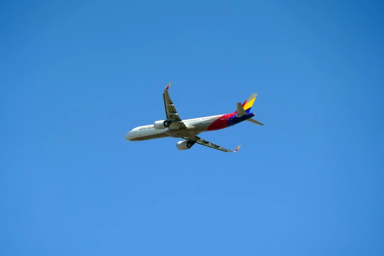 an airplane in the air with a blue sky