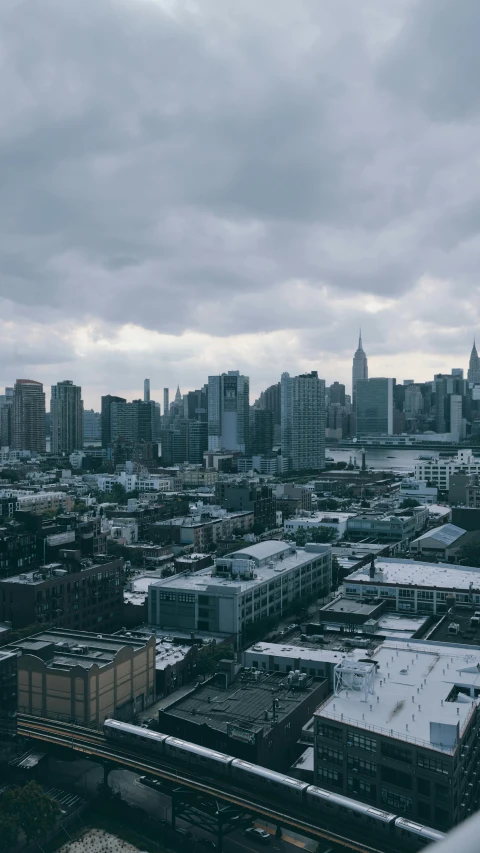 looking down at the city skyline in the winter