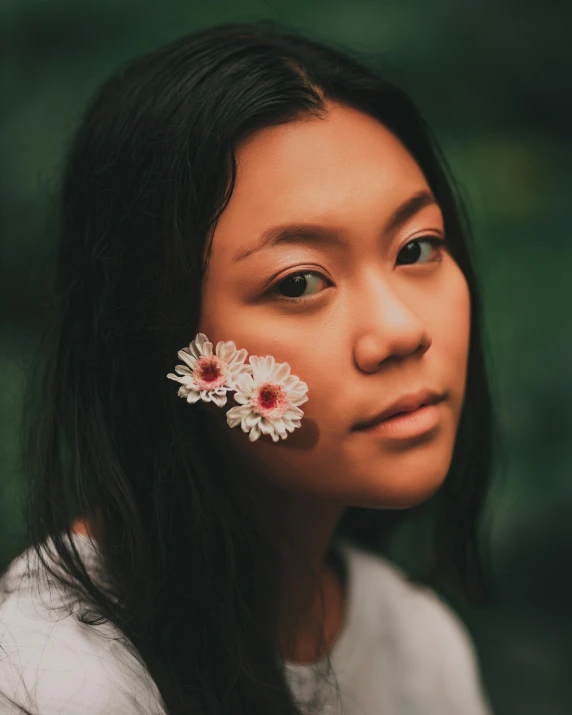 a girl with flowers in her hair