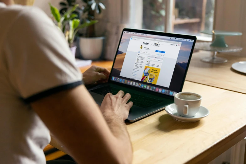 a person looking at their laptop in an apartment