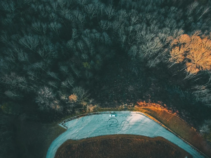 the aerial view of an aerial view of a snowy field