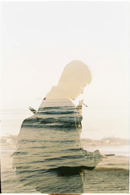 an altered pograph of a person standing in water