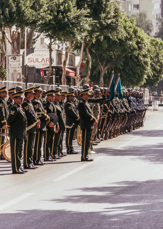 military marching in uniform march down the street