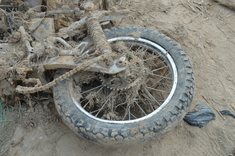 an old wheel and spokes of the tire of a bicycle