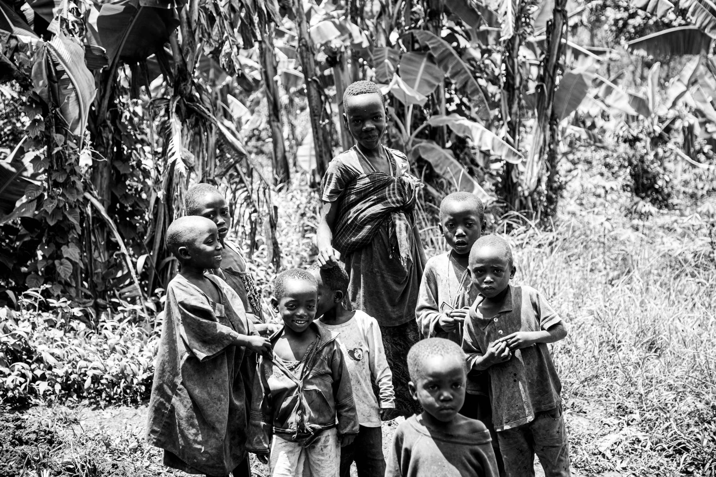 a black and white po of a group of people