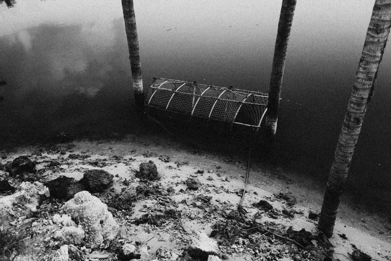 a picture of a lake with a raft