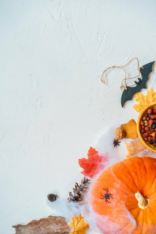 autumn decorations and a bowl of dried fruit