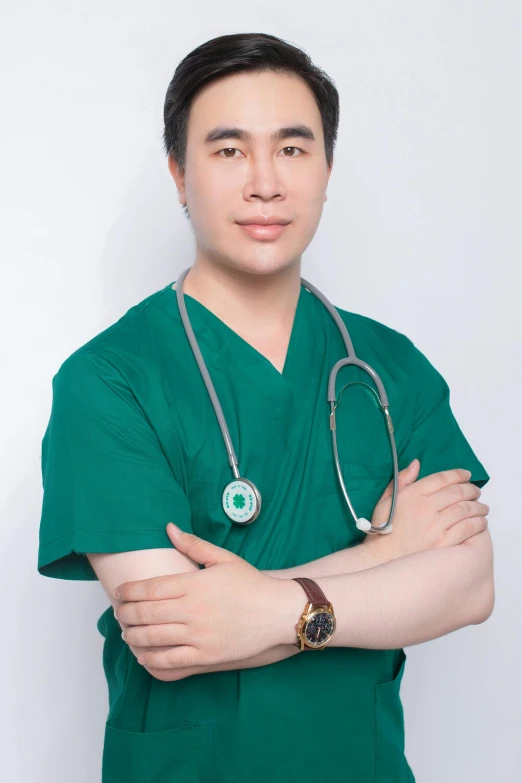 male doctors with medical stethoscope and green shirt