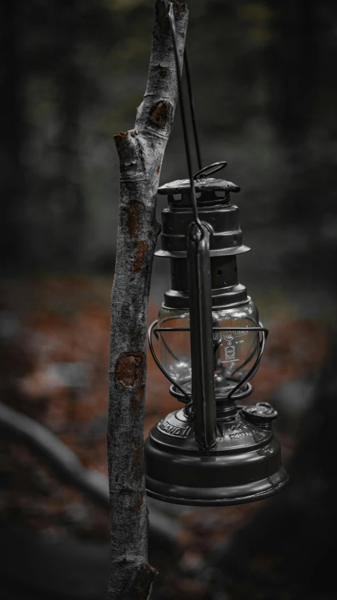 two metal containers hanging from a tree nch