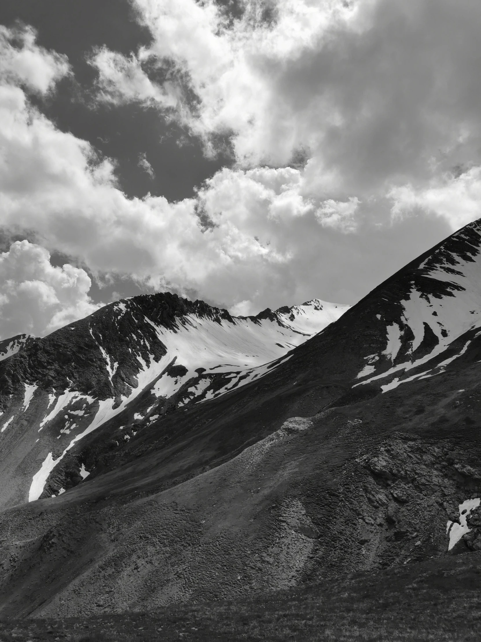 black and white pograph of a mountain range