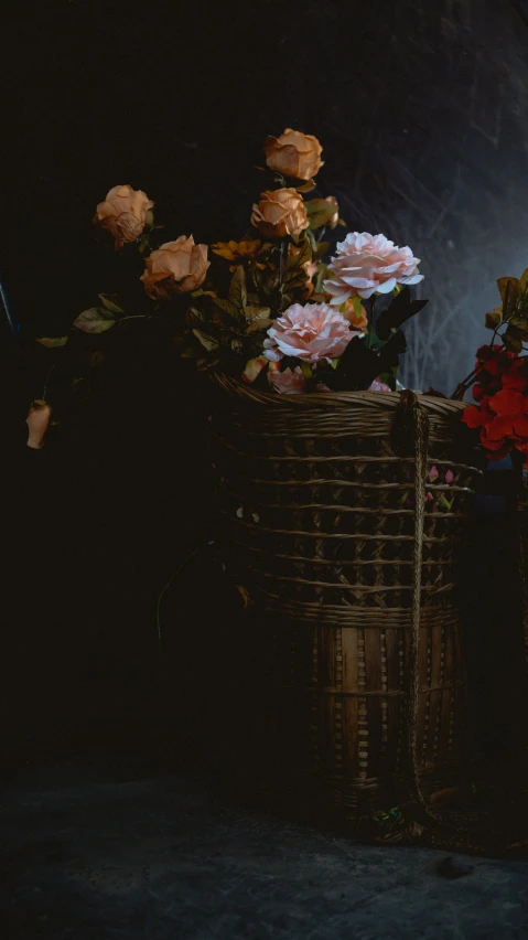 the small basket of flowers is ready to be picked